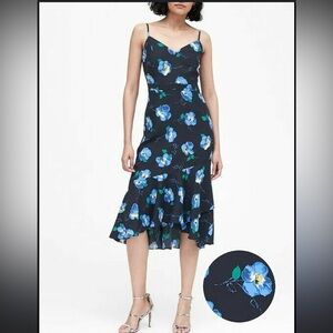 Banana Republic Blue V Neck Floral Midi Dress
